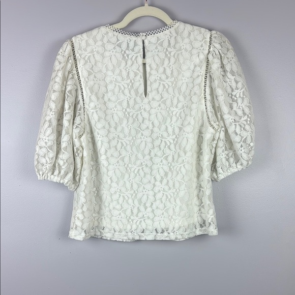 Laundry By Shelli Segal White Lace Puff Sleeve Blouse Size Large - Picture 8 of 9